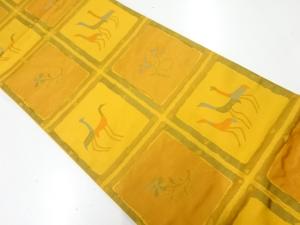 リサイクル 格子に花鳥模様織出し袋帯